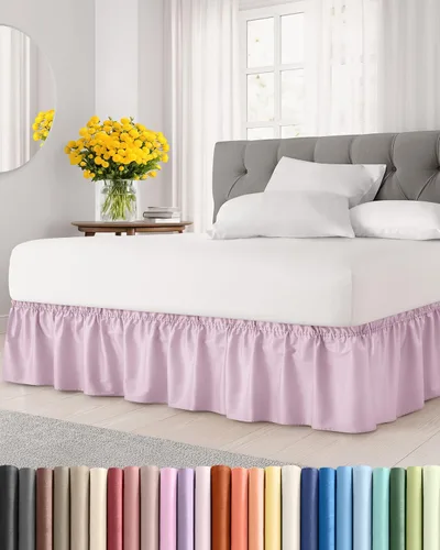 Falda de cama envolvente con volantes, color rosa claro, para camas de tamaño individual con altura de 61 cm CGK Linens - Falda de cama plisada con