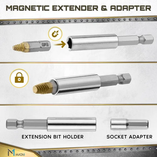Miniatura 3 de Juego extractor de tornillos de titanio para tornillos pelados, rotos y dañados - 22 piezas, plata y oro - Kit removedor con brocas, extractores