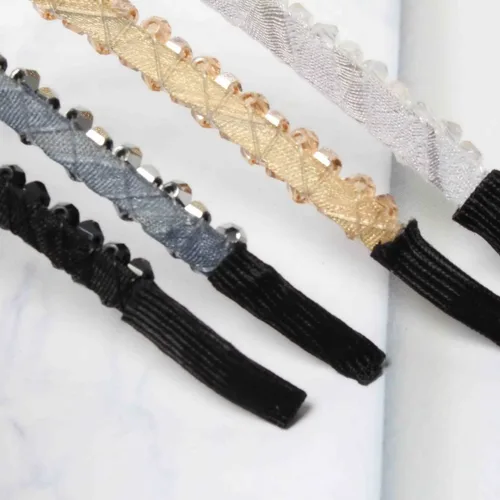 Miniatura 7 de Cuizhiyu Paquete de 4 diademas de diamantes de imitación de cristal para mujeres y niñas, de doble fila, con cuentas brillantes, aros