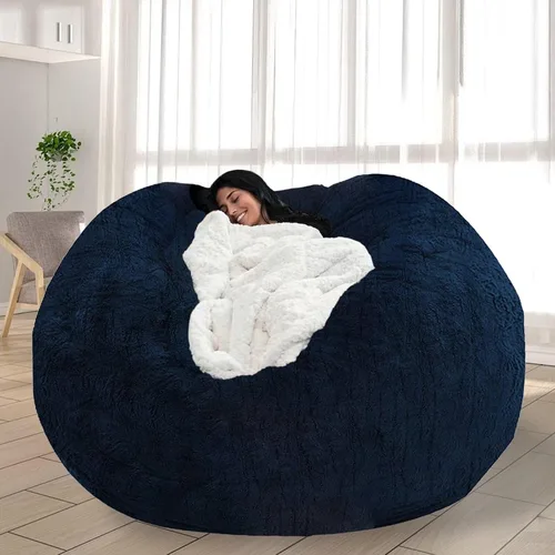 Miniatura 17 de Puf para adultos y niños sin relleno, sofá perezoso suave y redondo, funda de sofá de puf clásico, saco de amor para dormitorio, silla de lectura