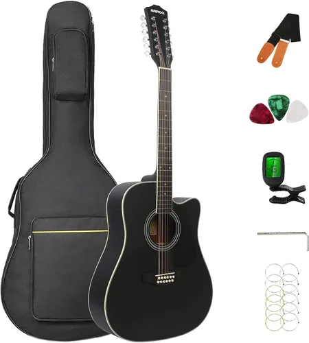 Miniatura 8 de Guitarra para Zurdos, Guitarra Acústica para Zurdos de 104 cm con Corte, Tamaño Completo, para Principiantes, Incluye Estuche, Afinador, Correa