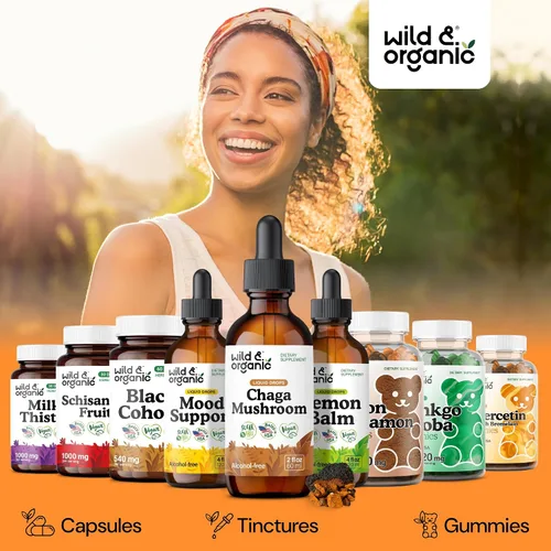 Miniatura 5 de Wild & Organic Tintura de hongos Chaga - Apoyo inmunológico con extracto líquido de hongo Chaga - Suplemento de gotas de inmunidad - Vegano, sin