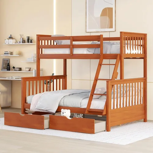 Miniatura 37 de Harper&Bright Designs - Litera individual sobre individual con barandilla de seguridad, escalera, cama nido individual con 3 cajones para niños