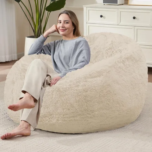 Miniatura 10 de Bean Bag Cover (No Filler) Soft Faux Fur Stuffed Animal Bean Bag Storage, Fluffy Plush Bean Bag Chair Cover Washable, Comfy Bean Bag Covers for Dark