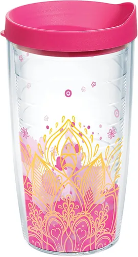 Tervis Vaso aislado de doble pared con aislamiento de flor de loto de yoga hecho en Estados Unidos mantiene las bebidas frías y calientes, 16 onzas,