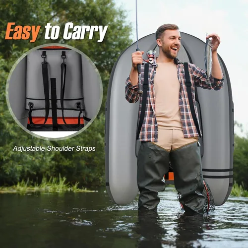 Miniatura 3 de GYMAX Tubo flotador de pesca, barco de pesca inflable de 350 libras con paleta, bomba, aletas, estatores de anzuelos, regla de pescado, bolsillos
