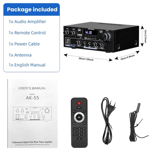 Miniatura 7 de Amplificador estéreo de audio para el hogar de 1000 W, amplificador Bluetooth 5.3 para dos altavoces de 50 W x2 de aproximadamente 8 pulgadas