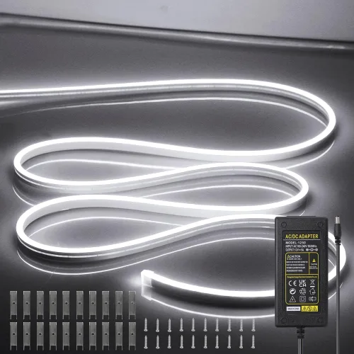 Miniatura 29 de Tiras de Luces LED de Neón Blancas de 12V - 16.4 Pies Flexibles Impermeables Cortables, Luces de Cuerda de Neón de Silicona Flexible para Cocina