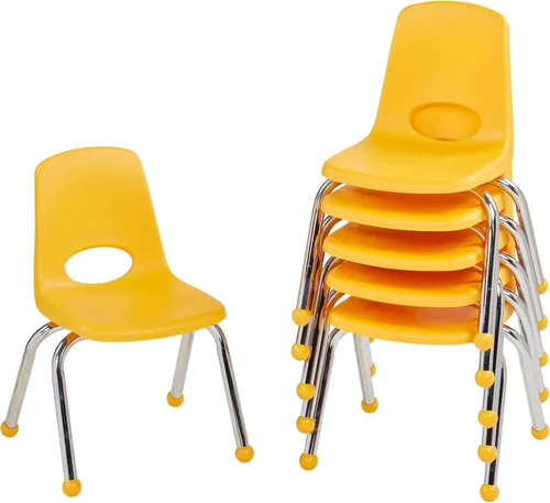 Miniatura 78 de FDP 16" Silla apilable escolar, silla de estudiante apilable con patas de acero cromado y ruedas; para aprendizaje en casa o en el aula - Gris claro