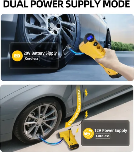 Miniatura 2 de TopAutoGear Compresor de aire portátil para inflador de neumáticos de 150 PSI, potencia dual de 12 V/20 V, salida USB, bomba de aire ideal