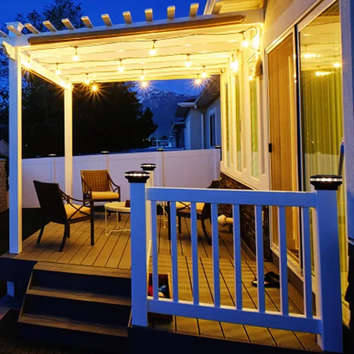 Miniatura 5 de Dynaming Paquete de 8 luces solares para postes de poste de exteriores, luces solares decorativas para exteriores, tapas de carcasa negra