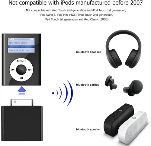 Miniatura 3 de Transmisor Bluetooth para iPod Classic, conector adaptador Bluetooth Plug and Play para iPod Classic 160gb, adaptador Bluetooth compatible con iPod