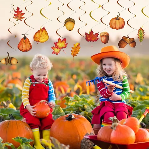 Miniatura 7 de Whaline 32 piezas de remolino colgante de otoño, calabaza, hoja de arce, piña, remolino, decoración para colgar en el techo, remolinos de fiesta
