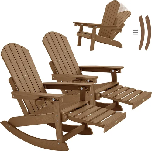 Miniatura 14 de YEFU Sillas Adirondack con otomana retráctil: sillas mecedoras Adirondack de gran tamaño, respaldo alto ajustable de 5 niveles, balancín para Gris