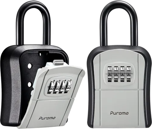 Miniatura 16 de Caja de seguridad con llave Puroma, caja de seguridad portátil con combinación, caja de almacenamiento de llaves para pared para llaves de casa, Gris