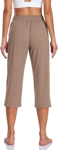 Miniatura 2 de TARSE Pantalones capri de yoga para mujer, holgados, suaves, con cordón, pantalones de entrenamiento casuales con bolsillos
