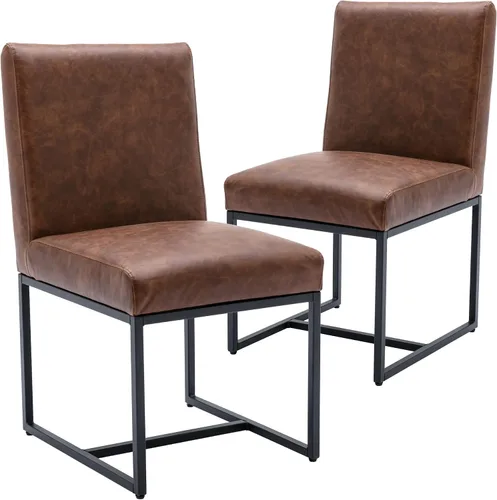 Juego de 2 sillas de comedor modernas de tela, tapizadas de piel sintética, sillas de cocina sin brazos de mediados de siglo con patas negras para