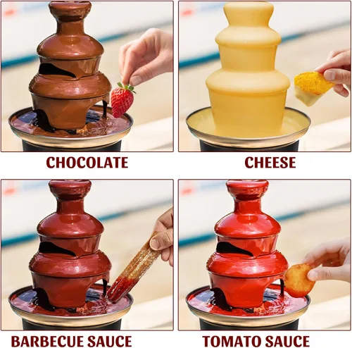 Miniatura 5 de Fuente de fondue de chocolate con 6 tenedores de inmersión de 3 niveles, máquina eléctrica de fusión de chocolate, perfecta para postres