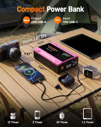 Miniatura 6 de WOLFBOX Arrancador de salto de 2000 A con compresor de aire, 37 Wh para batería de automóvil portátil (hasta motor de gas de 5 litros), paquete