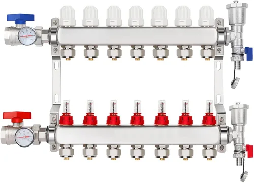 Miniatura 7 de Colector de calor radiante PEX de 2 ramas, colector de tubos PEX de 1/2 pulgada, kit de colector de calor de piso de acero inoxidable 304