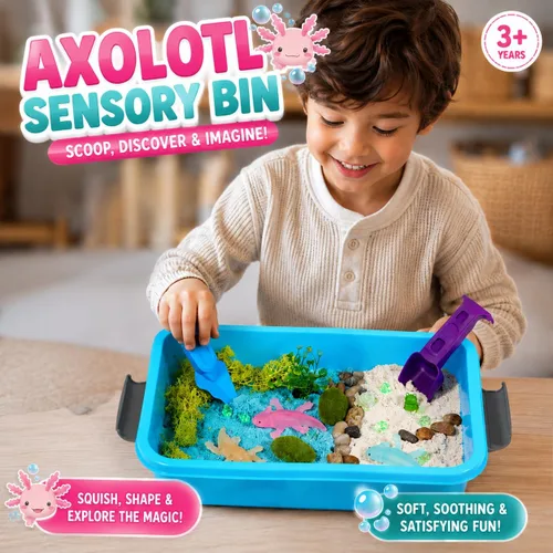 Miniatura 7 de AGENTLAN Axolotl - Cubo sensorial de ajolotl, juguetes sensoriales con arena de juego para niños y niñas, kit de arena de regalo para niños de 3, 4