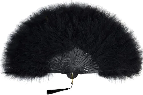 Miniatura 8 de BABEYOND Abanico de plumas de marabú estilo vintage de los años 20, abanico plegable de mano, para disfraz, baile, espectáculo, fiesta de té, Negro