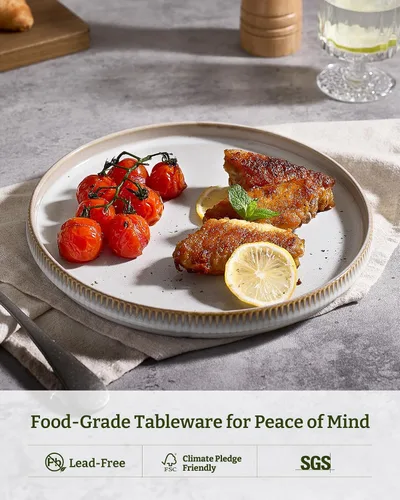 Miniatura 5 de famiware Star Platos de Ensalada para 6, Juego de Platos de 8 Pulgadas, Vajilla de Gres, Platos Pequeños para Postre, Ensalada, Aperitivo, Blanco