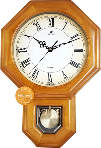 Miniatura 6 de JUSTIME Reloj de péndulo de madera maciza con carillones de estilo tradicional de escuela, con melodía de Westminster cada hora, fabricado en Taiwán