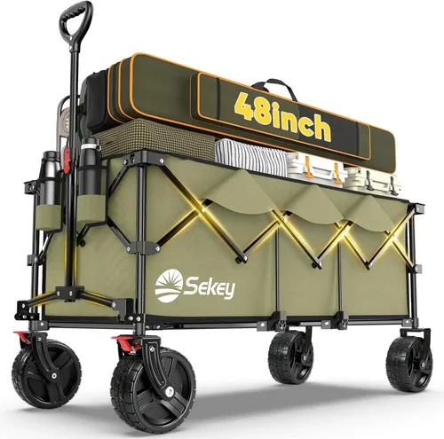Miniatura 12 de Sekey Carro plegable extendible de 48" de largo con capacidad de peso de 440 libras, carrito de jardín plegable de uso pesado de 300L con ruedas