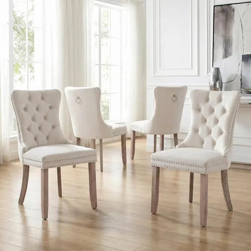 Miniatura 33 de Velvet Dining Chairs Set of 2, Tufted High Chairs with Nailhead Trim, Pull Ring, Black Solid Wood Legs, Elegant Upholstered Accent Chairs for Dining