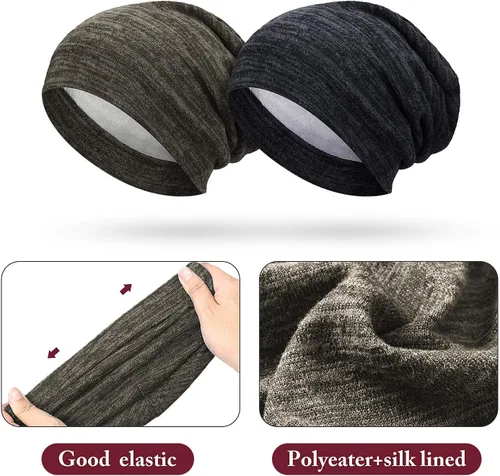 Miniatura 10 de 4 Pieces Satin Lined Beanie Cap Satin Sleep Lined Hat Slouchy Beanie Hat Night Silk Hair Cap for Women Men