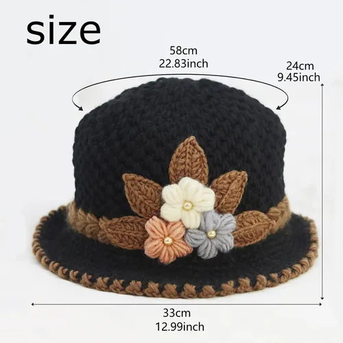 Miniatura 3 de Lady French Thicken - Gorro de lana de punto con flores para mujer, con flores