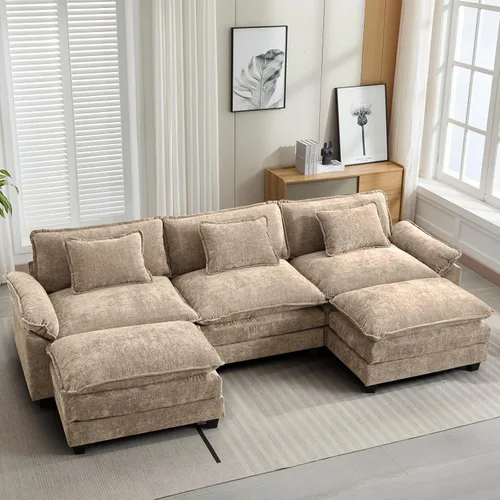 Miniatura 74 de Oprisen Sofá Seccional Modular, Cómodo Cloud Couch Sofá Seccional, Sofá Cama de Chenilla con Asiento Profundo con Almohadas Decorativas para Sala