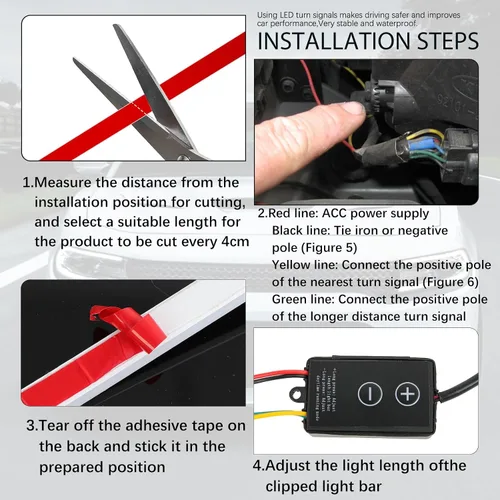 Miniatura 7 de DREAMOTOR Tira de luz para capó de automóvil de 60 pulgadas, luz LED dinámica para exterior blanca, flexible e impermeable, tira de luz diurna