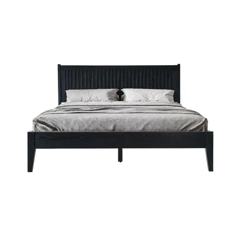 Miniatura 11 de Base de cama de plataforma de madera maciza tamaño King con cabecero y estribo, 12 listones resistentes, patas centrales de metal, almacenamiento