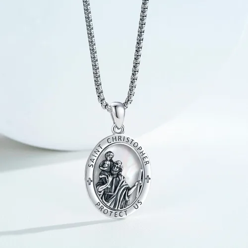 Miniatura 141 de Collar con colgante de plata de ley 925 con medalla de San Patrón, joyería religiosa para hombres y mujeres, con cadena de acero inoxidable 316L