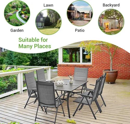 Miniatura 4 de Juego de 2 sillas plegables para patio, sillas de patio al aire libre con asiento acolchado de algodón de textileno suave y respaldo ajustable de 7