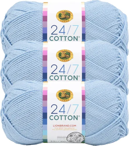 Miniatura 142 de Lion Brand Yarn, Hilo ligero mercerizado de algodón 24/7 para tejer, ganchillo y manualidades, Almirante, 1 paquete, 185 yardas de fibra natural
