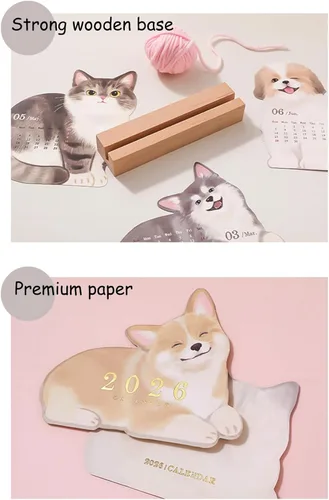 Miniatura 6 de Mini calendario de escritorio 2026 creativo con forma de mascota, decoración de escritorio, calendario mensual único de 6.5 x 5.5 pulgadas, perros