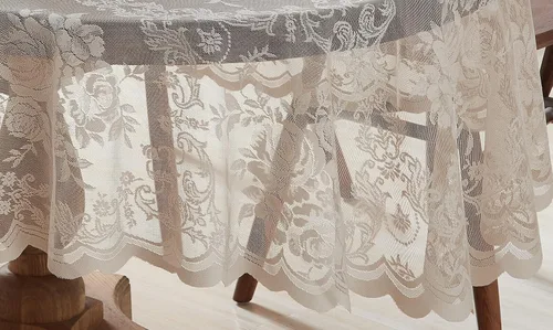 Miniatura 3 de LinenZone Hermoso mantel redondo de encaje con elegante fondo festoneado para cualquier evento especial como boda, fiesta de cumpleaños, baby Lino