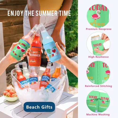 Miniatura 4 de Enfriador de latas con temática de playa, paquete de 12 fundas divertidas para latas de verano para decoración de fiesta en la playa, neopreno