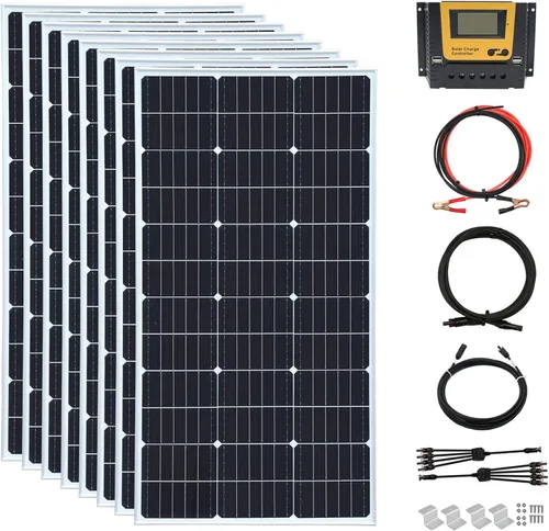 Miniatura 10 de Kit de panel solar de 200 W, 12 voltios/24 voltios, 2 módulos monocristalinos de 100 W, controlador de carga de 20 A para RV, barcos, remolques