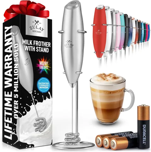 Miniatura 14 de Zulay Kitchen Espumador de leche de mano con pilas Duracell AA – Mezclador eléctrico ultrarrápido y creador de espuma, mezclador de bebidas fácil