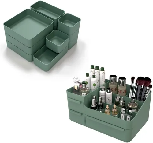 CHANCETSUI Organizador de maquillaje, juego organizador de cajones apilables, bandejas organizadoras de escritorio de baño y encimera de tocador,
