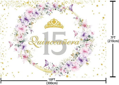 Miniatura 5 de SENDY Telón de fondo de quinceañera de 10 x 7 pies para niña, México, 15 años, suministros de fiesta de cumpleaños para niñas, fondos de fotografía