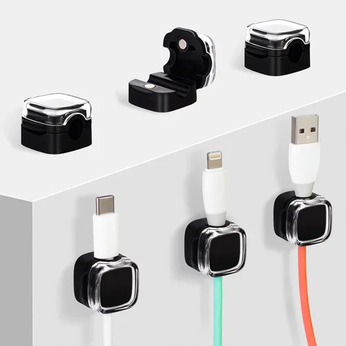 Clips magnéticos para cables, paquete de 6 soportes adhesivos para cables, organizador de cables de carga USB, soporte de almacenamiento para el