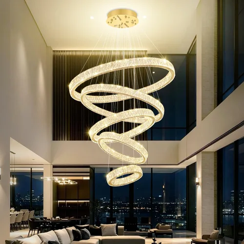 Miniatura 28 de Araña de Cristal LED Moderna Regulable de 8" Anillo Dorado Luminarias Colgantes para Isla de Cocina Comedor Sala de Estar