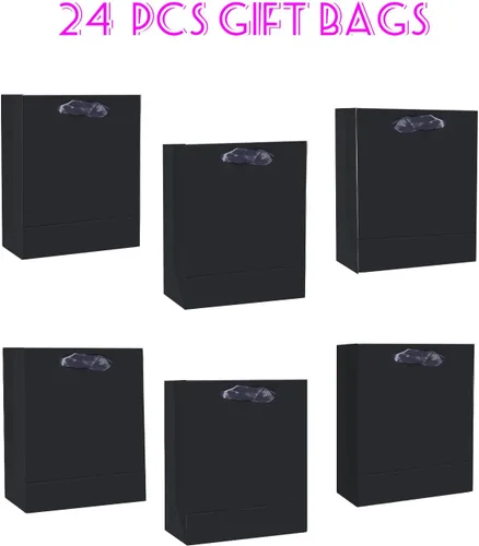 Miniatura 2 de qiqee 24 bolsas de regalo negras con papel de seda para bodas, cumpleaños, suministros de fiesta, bolsas de regalo de cartón de tamaño mediano