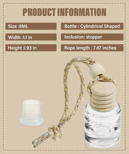 Miniatura 2 de ESEWALAS 10 Piezas Ambientador Colgante para Coche, 8ml (0.3 fl oz) Difusor Colgante para Coche, Botellas de Perfume de Vidrio Vacías Difusor