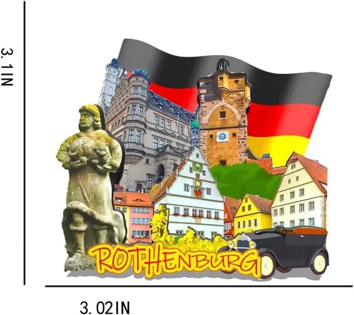 Miniatura 3 de Imán de Alemania Rothenburg para nevera de madera 3D, monumentos de viaje, coleccionables, recuerdos, decoración hecha a mano -295